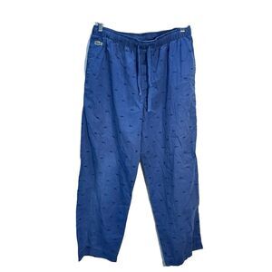 Lacoste Sleepwear Pants Mens Blue All Over Logo Drawstring Pajama Bottoms Size L